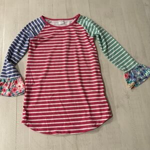 Penelope Plumm Pink and White Striped Floral Tunic / Dress Size 5 EUC